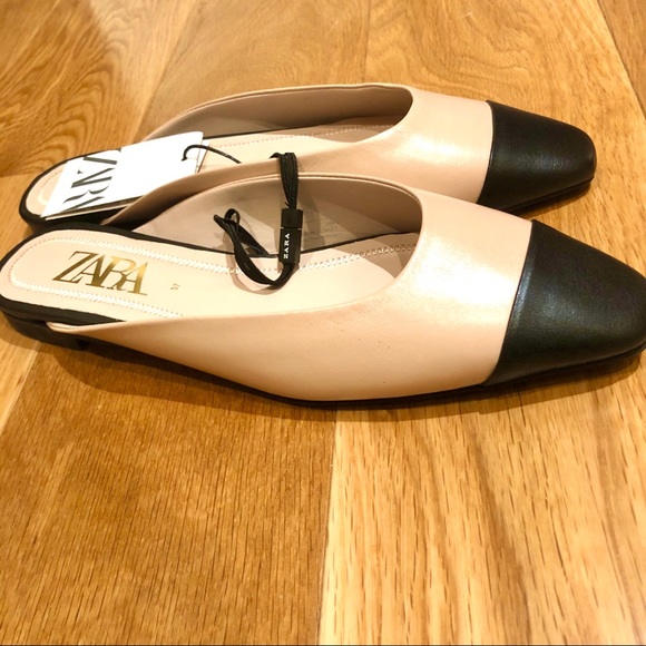 Last one!🎈NWT ZARA Leather Mules Beige Black - 36 - Picture 5 of 8